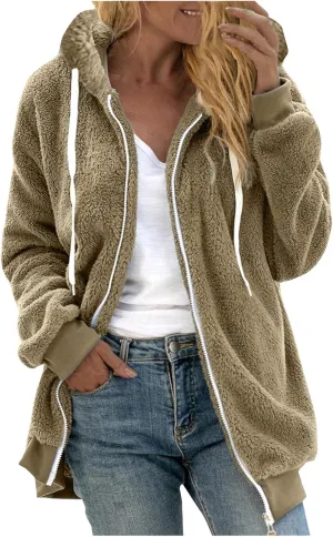 Cbcbtwo Fuzzy Fleece Jacket for Women 2025 Plus Size Warm Winter Coats Fluffy Sherpa Hoodie Zip up Casual Cardigan Outerwear