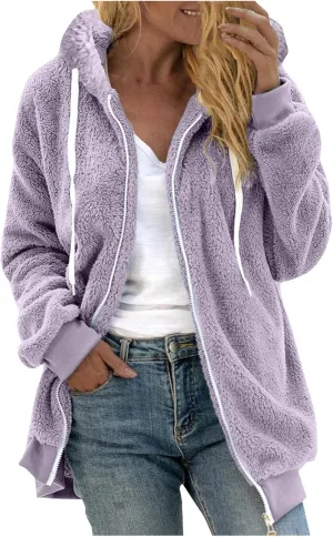 Cbcbtwo Fuzzy Fleece Jacket for Women 2025 Plus Size Warm Winter Coats Fluffy Sherpa Hoodie Zip up Casual Cardigan Outerwear
