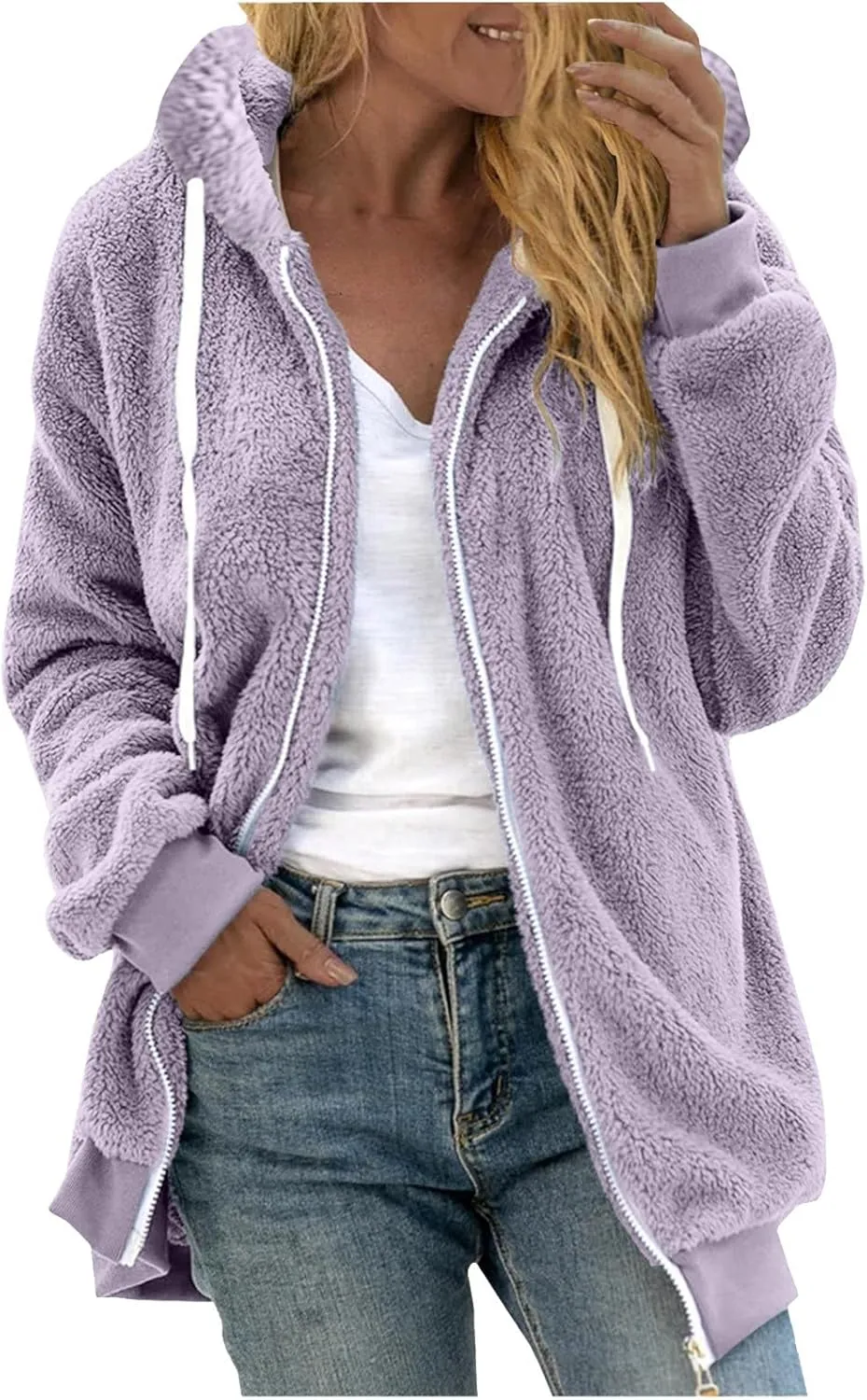 Cbcbtwo Fuzzy Fleece Jacket for Women 2025 Plus Size Warm Winter Coats Fluffy Sherpa Hoodie Zip up Casual Cardigan Outerwear