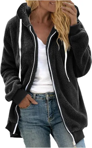 Cbcbtwo Fuzzy Fleece Jacket for Women 2025 Plus Size Warm Winter Coats Fluffy Sherpa Hoodie Zip up Casual Cardigan Outerwear