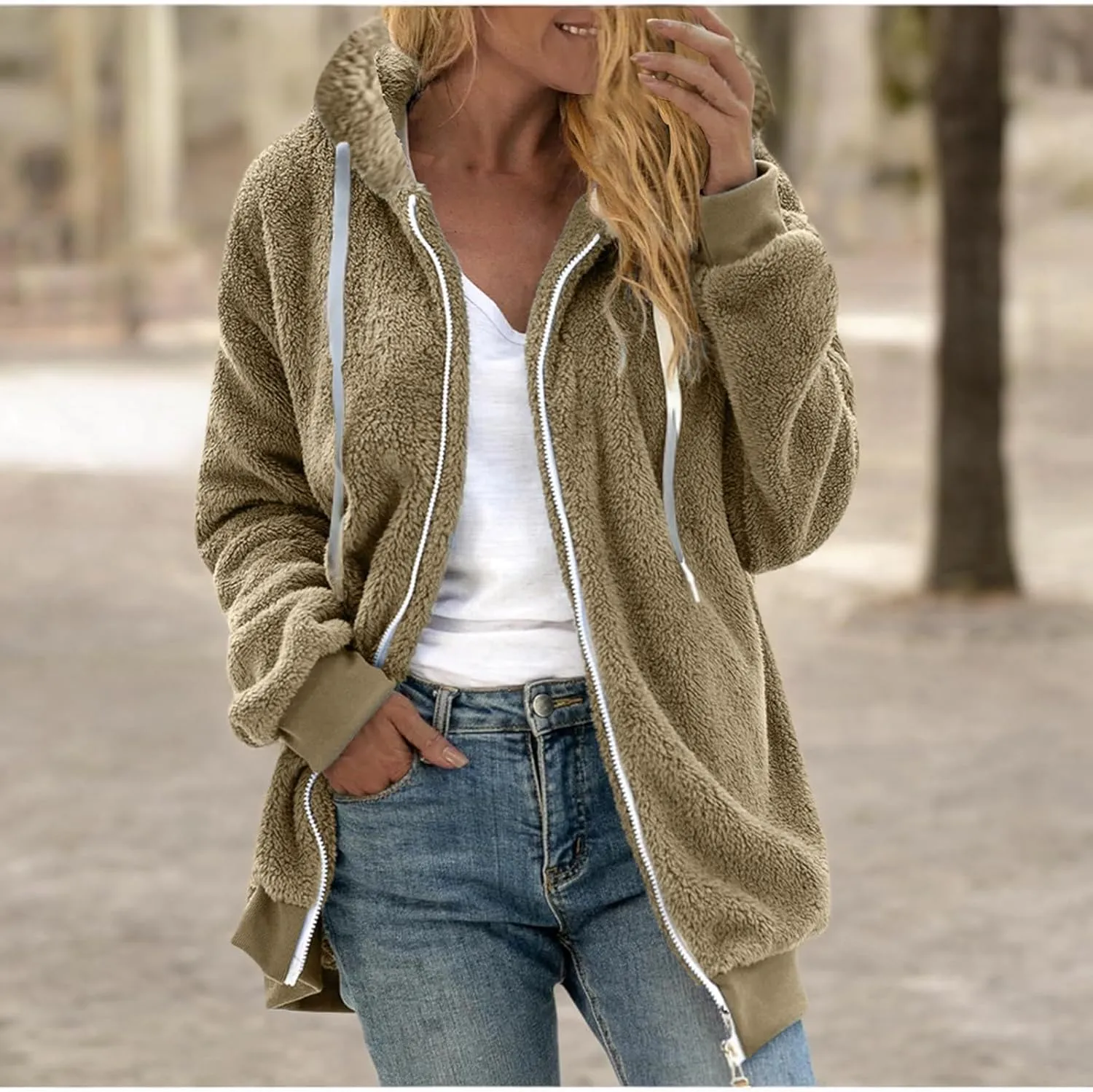 Cbcbtwo Fuzzy Fleece Jacket for Women 2025 Plus Size Warm Winter Coats Fluffy Sherpa Hoodie Zip up Casual Cardigan Outerwear