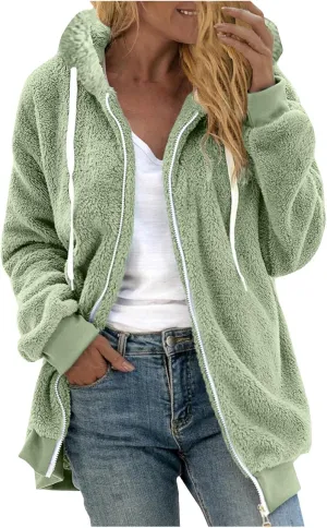 Cbcbtwo Fuzzy Fleece Jacket for Women 2025 Plus Size Warm Winter Coats Fluffy Sherpa Hoodie Zip up Casual Cardigan Outerwear