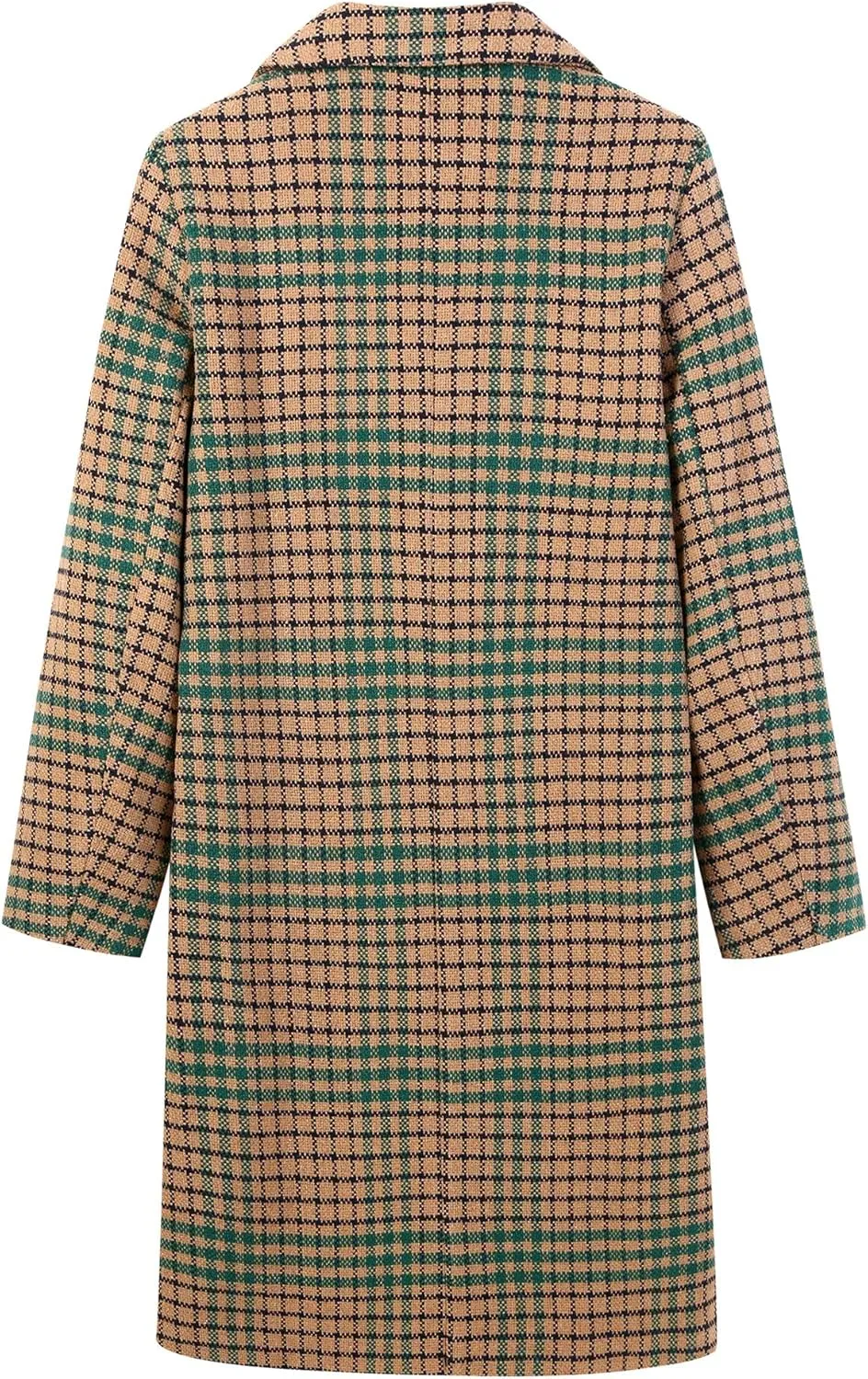 CHARTOU Women's Winter Oversize Lapel Collar Woolen Plaid Double Breasted Long Peacoat Jacket