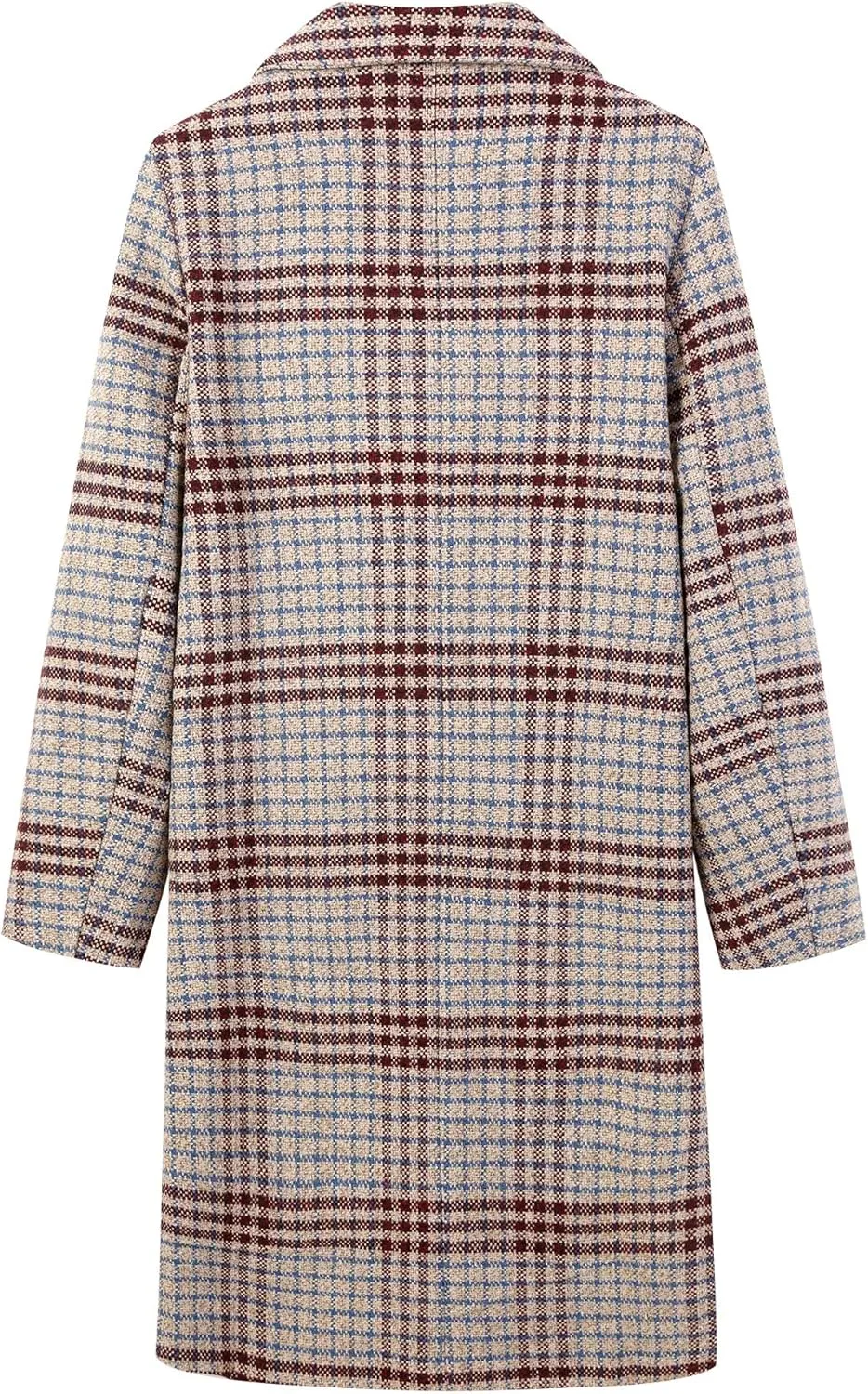 CHARTOU Women's Winter Oversize Lapel Collar Woolen Plaid Double Breasted Long Peacoat Jacket