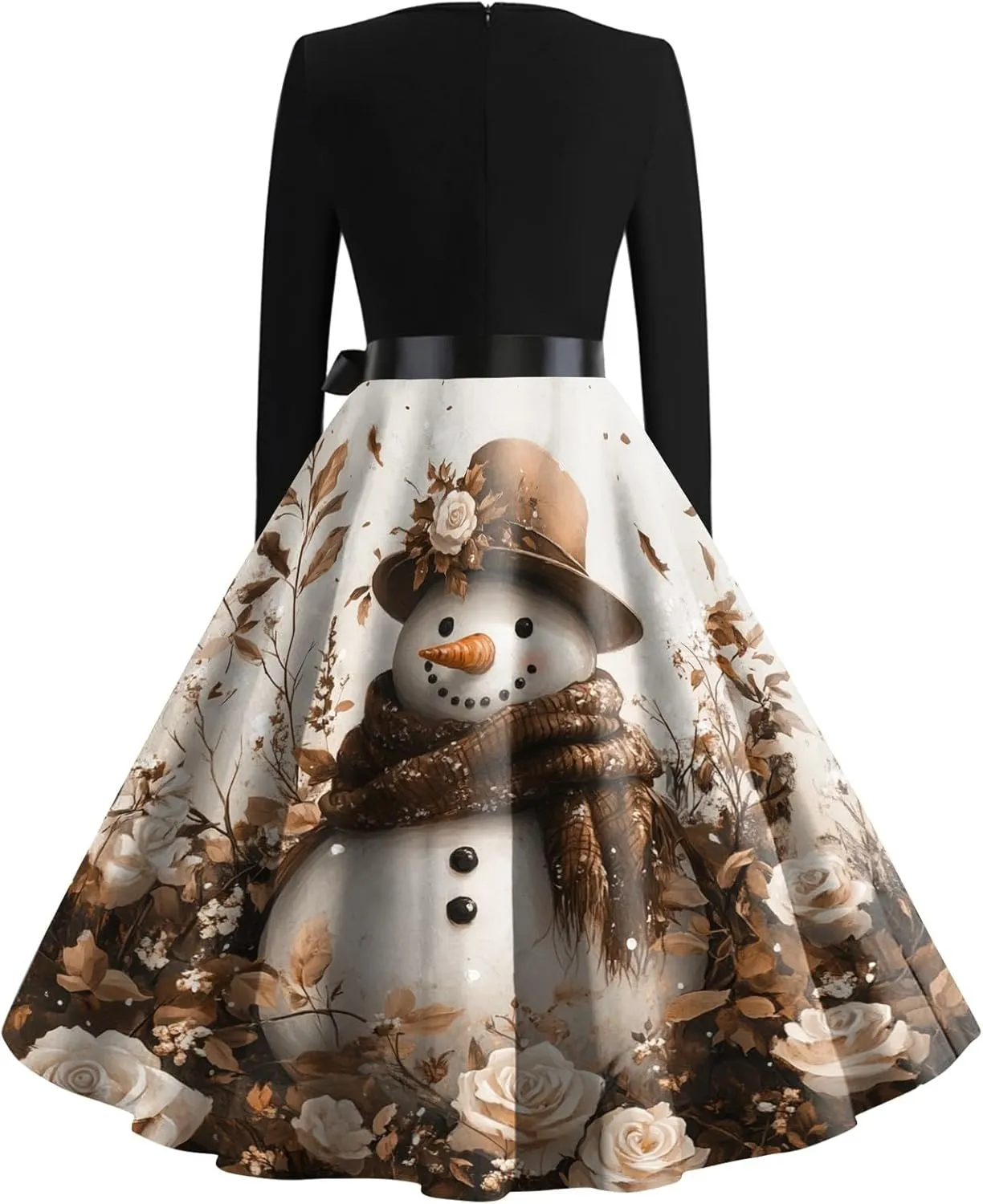Christmas Dresses for Women 2024 Long Sleeve Crewneck Xmas Reindeer Big Hem Bodycon Midi A-Line Winter Hepburn Dress