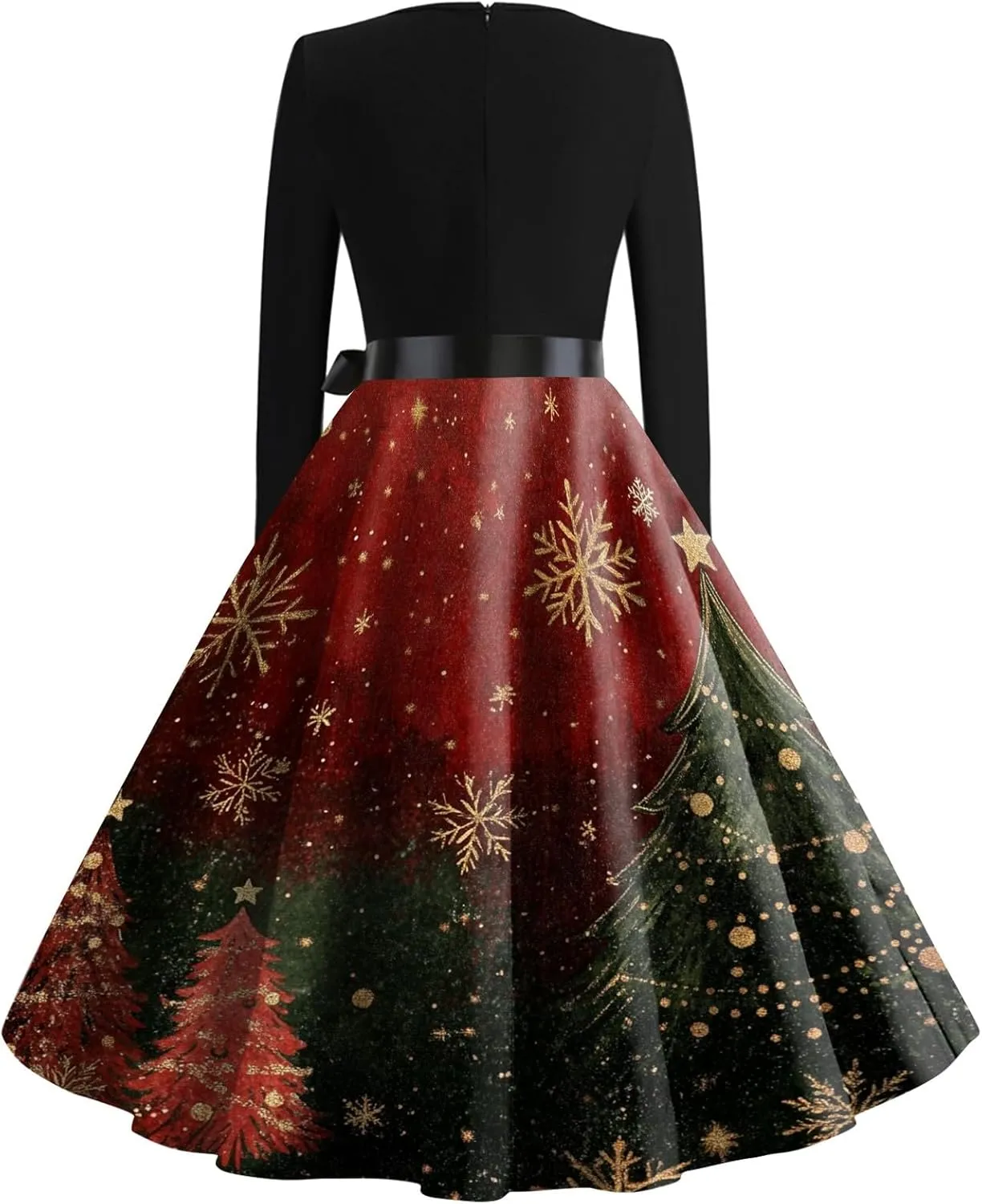 Christmas Dresses for Women 2024 Long Sleeve Crewneck Xmas Reindeer Big Hem Bodycon Midi A-Line Winter Hepburn Dress