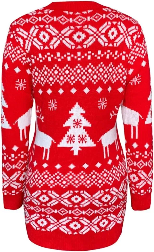 Christmas Knitted Dress for Women Elegant Winter Round Neck Long Sleeve Sweater Dress Knitwear Pullover Dress
