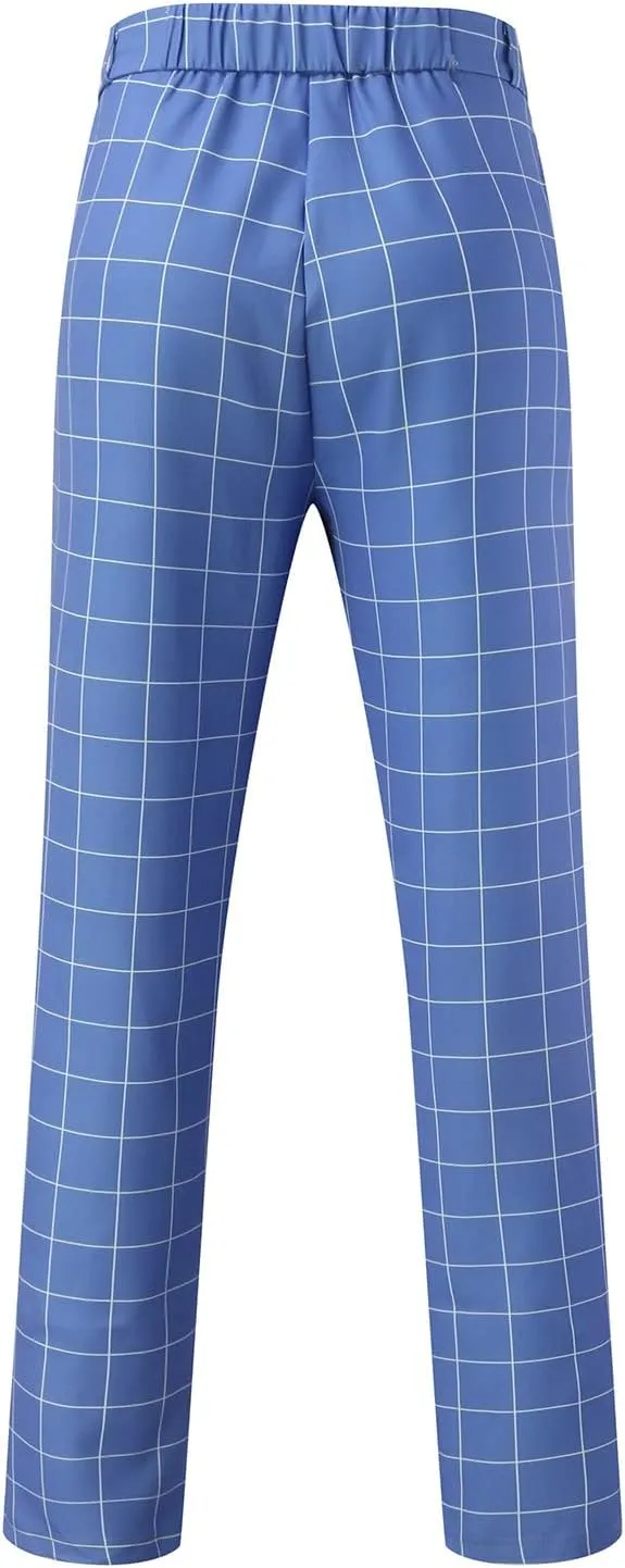 CRNTCEM Men's Plaid Suit Pants Chinos Skinny Work Business Trouser Straight Wedding Flat Front Formal Dress Check Trousers