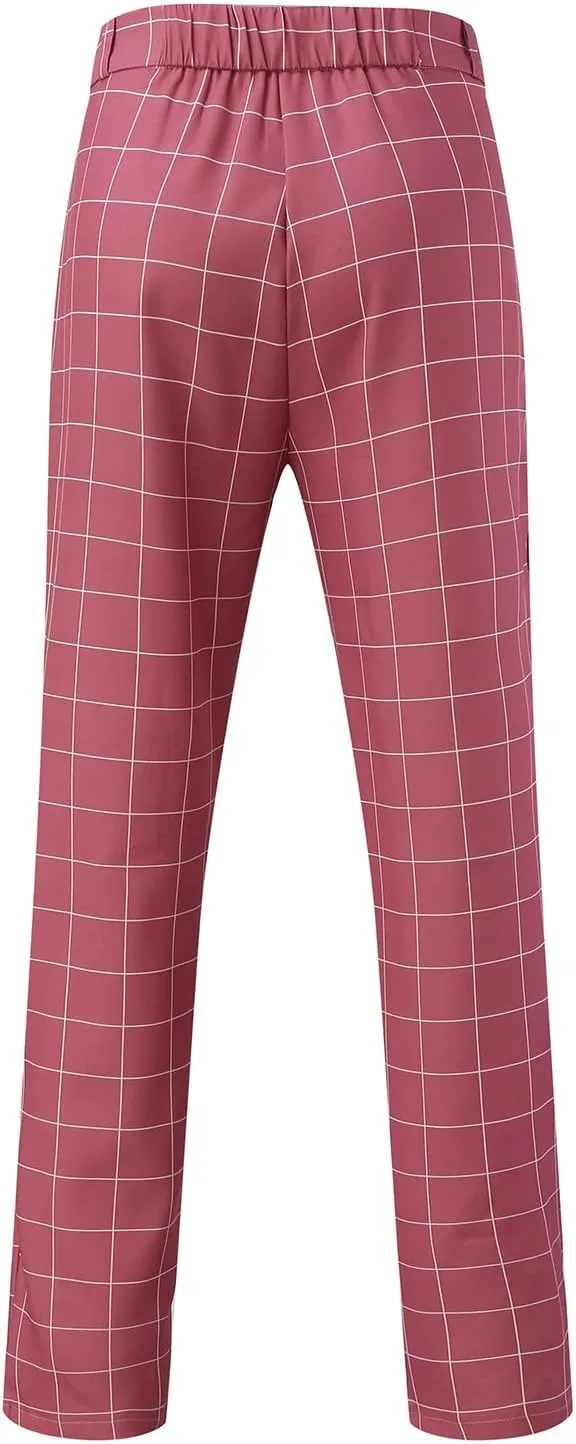 CRNTCEM Men's Plaid Suit Pants Chinos Skinny Work Business Trouser Straight Wedding Flat Front Formal Dress Check Trousers