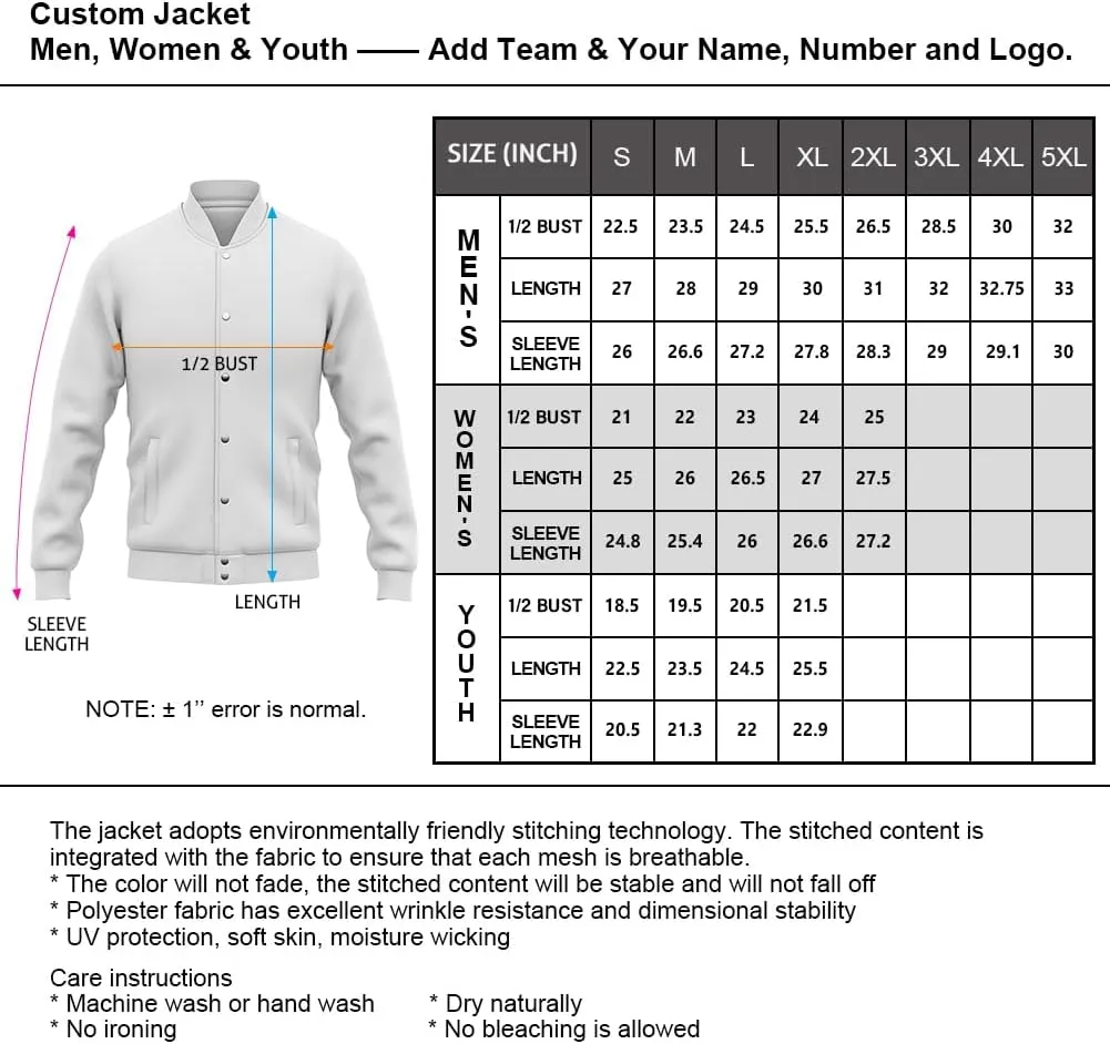Custom Men Varsity Leather Sleeve Jacket Personalized Baseball Letterman Jackets Unisex Coats Stitched Name Number