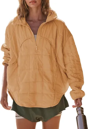 Daacee Oversized Lightweight Quilted Pullover Jacket for Women Casual Half Zip Puffer Jackets Padded Outwear with 4 Pockets