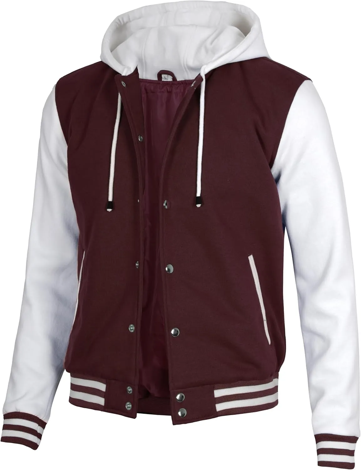 Decrum Hooded Varsity Jacket Men - High School Letterman Bomber Style Hoodie Baseball Jackets for Men