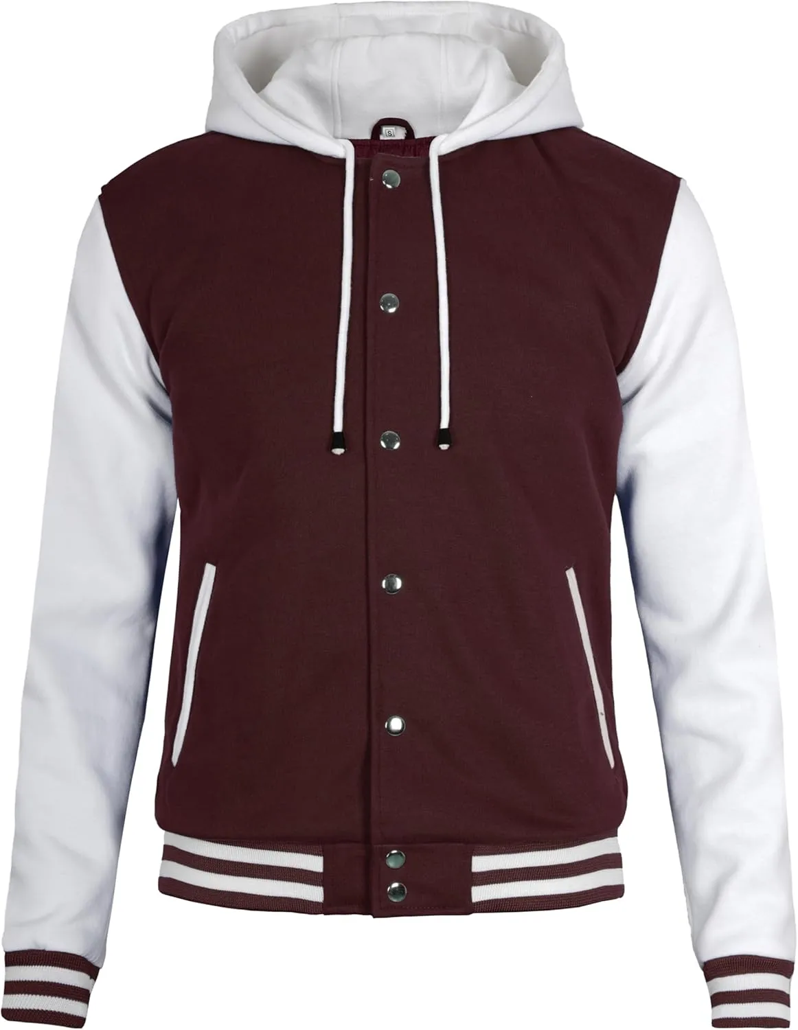 Decrum Hooded Varsity Jacket Men - High School Letterman Bomber Style Hoodie Baseball Jackets for Men
