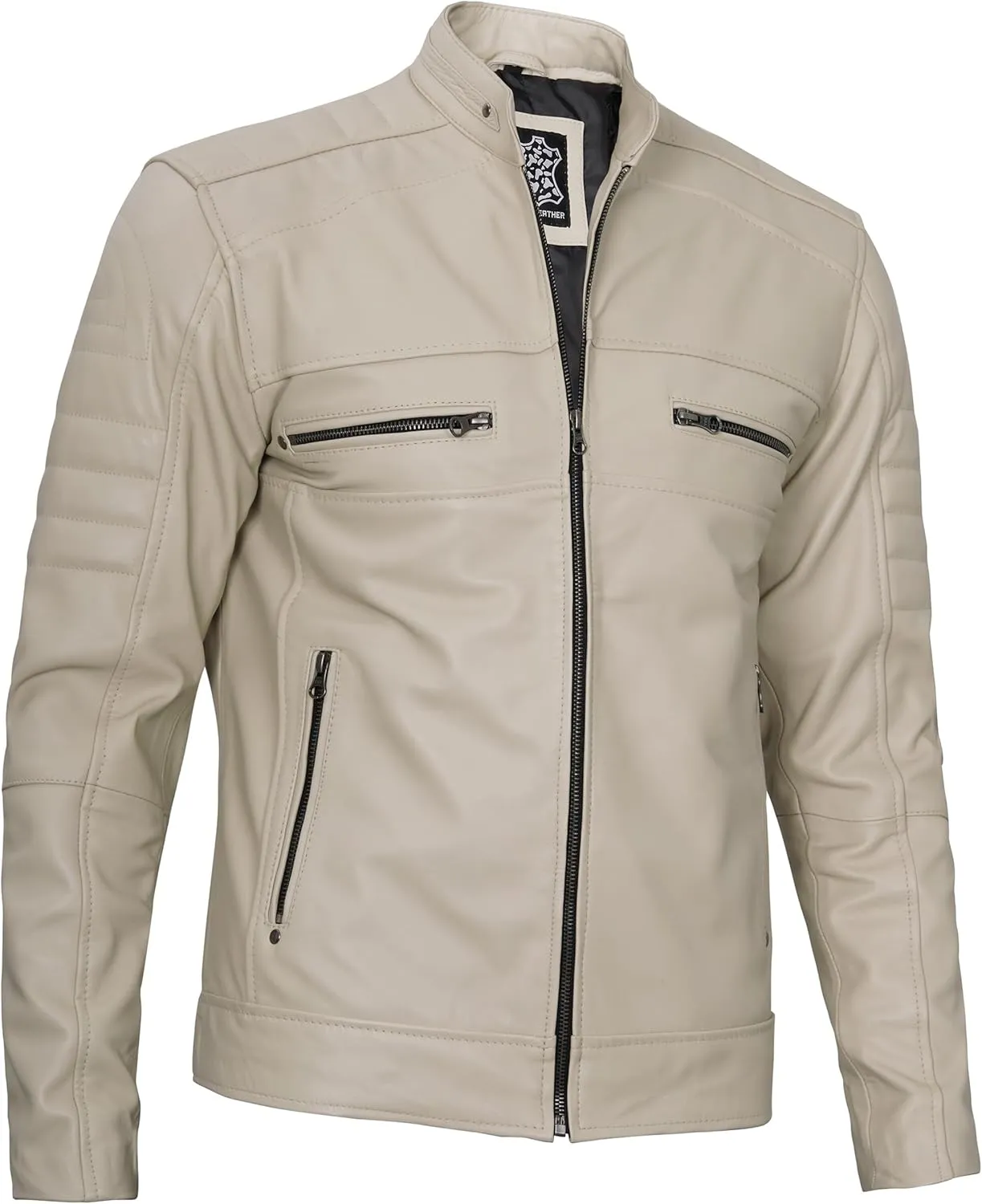 Decrum Leather Jacket Men - Cafe Racer Style Fashion Real Lambskin Leather Jacket For Men