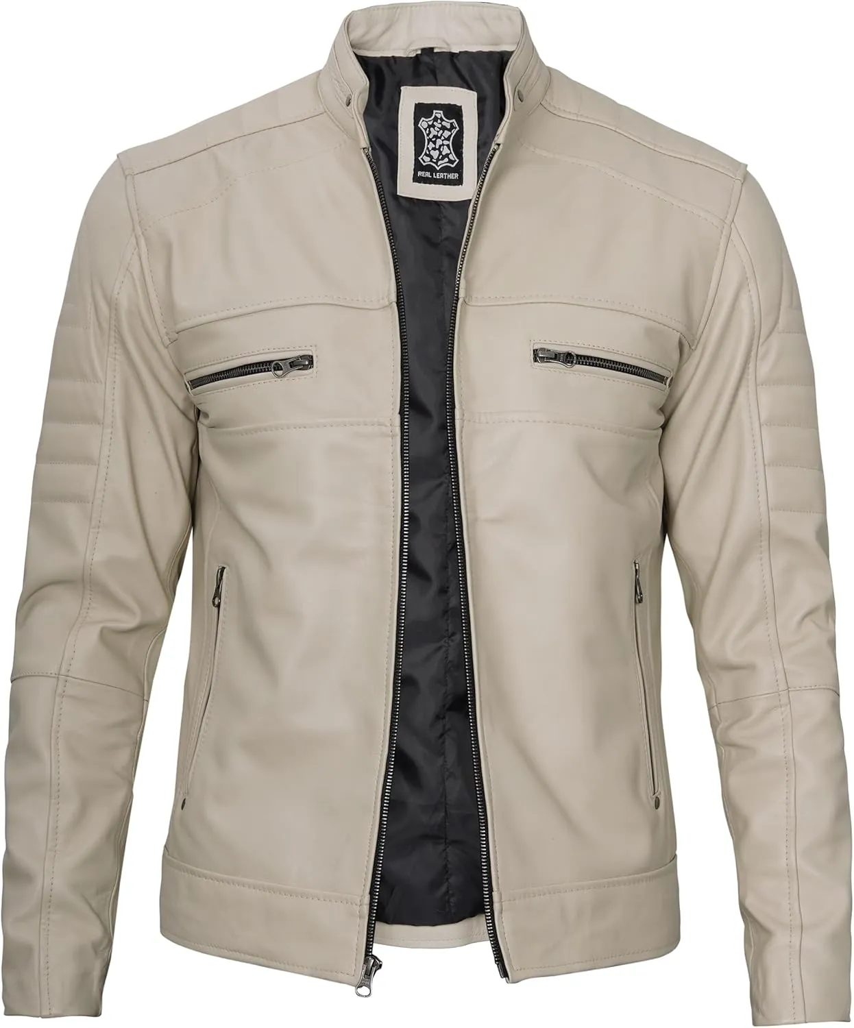 Decrum Leather Jacket Men - Cafe Racer Style Fashion Real Lambskin Leather Jacket For Men