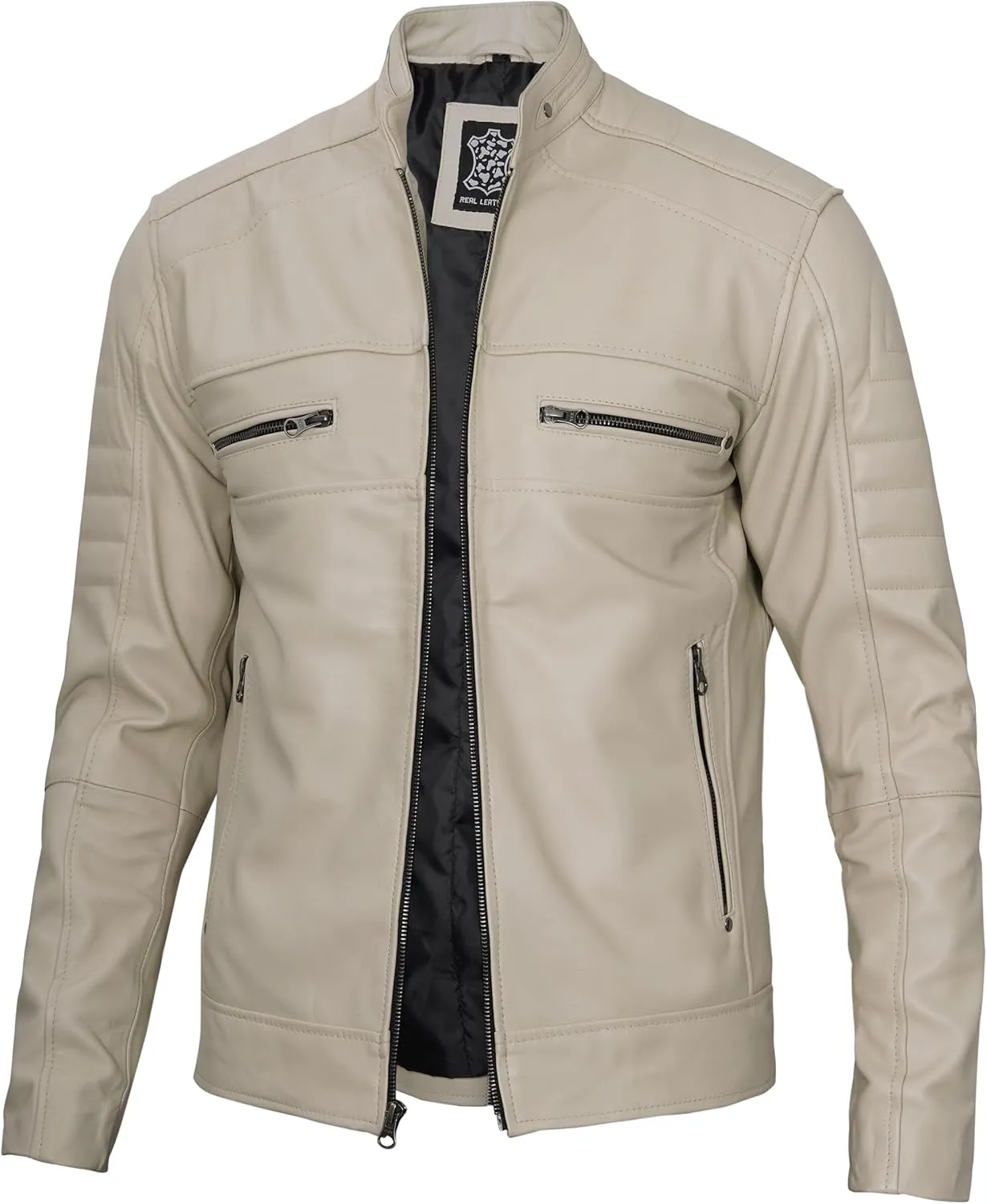 Decrum Leather Jacket Men - Cafe Racer Style Fashion Real Lambskin Leather Jacket For Men