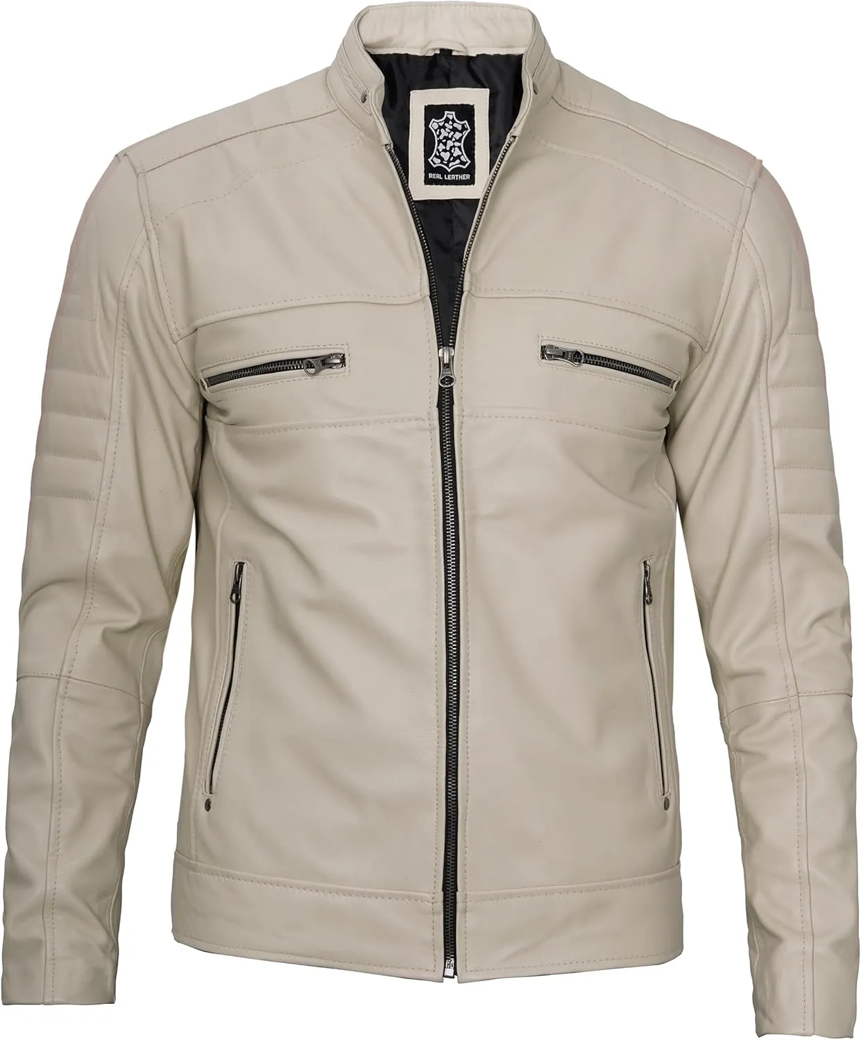 Decrum Leather Jacket Men - Cafe Racer Style Fashion Real Lambskin Leather Jacket For Men