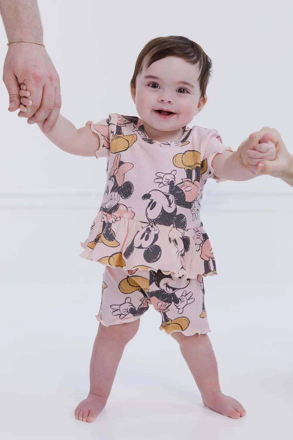 Disney Junior Ribbed Peplum T-Shirt and Bike Shorts Outfit Set Newborn to Big Kid Sizes (0-3 Months - 14-16)