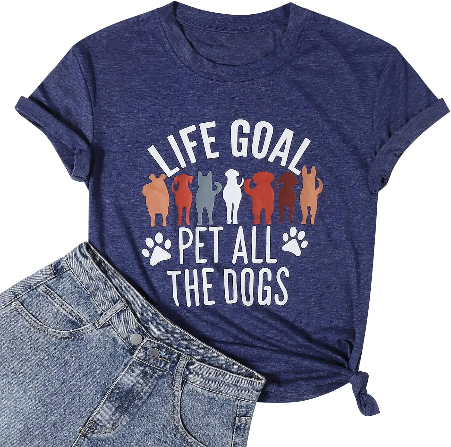 Dog Mom T-Shirt for Women - Pet Lover Shirt With Funny Saying Letter Print - All The Dogs Dog Mama Tee Top
