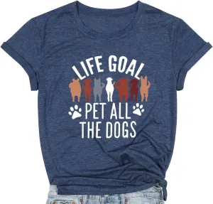 Dog Mom T-Shirt for Women - Pet Lover Shirt With Funny Saying Letter Print - All The Dogs Dog Mama Tee Top