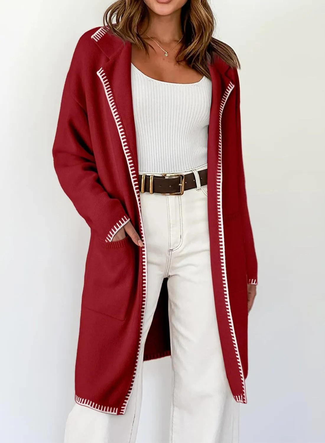 Dokotoo Womens Casual Long Cardigan Sweaters 2024 Winter Coats Fall Jacket Knit Coatigan Outwear with Pockets