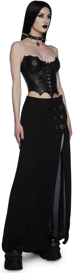 Dolls Kill Twilight Doom Maxi Skirt by Widow - Gothic Skirt with Side Slit and Zipper Closure, Perfect for Any Occasion
