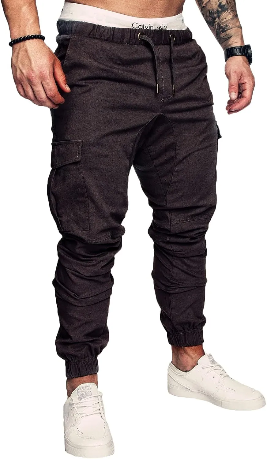 Dudubaby Plus Size Dress Pants for Mens Work Pants Casual Multi Pocket Trousers Sports Drawstring Trousers