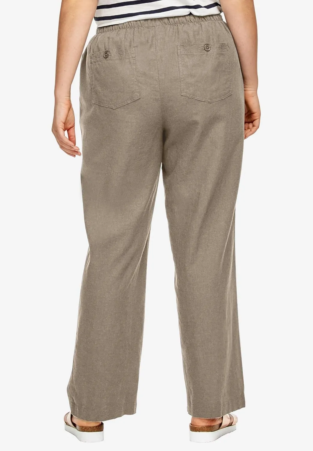 ellos Plus Size Linen-Blend Drawstring Pants