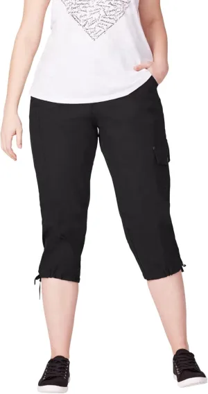 ellos Women's Plus Size Stretch Cargo Capris Front and Side Pockets Casual Cropped Pants