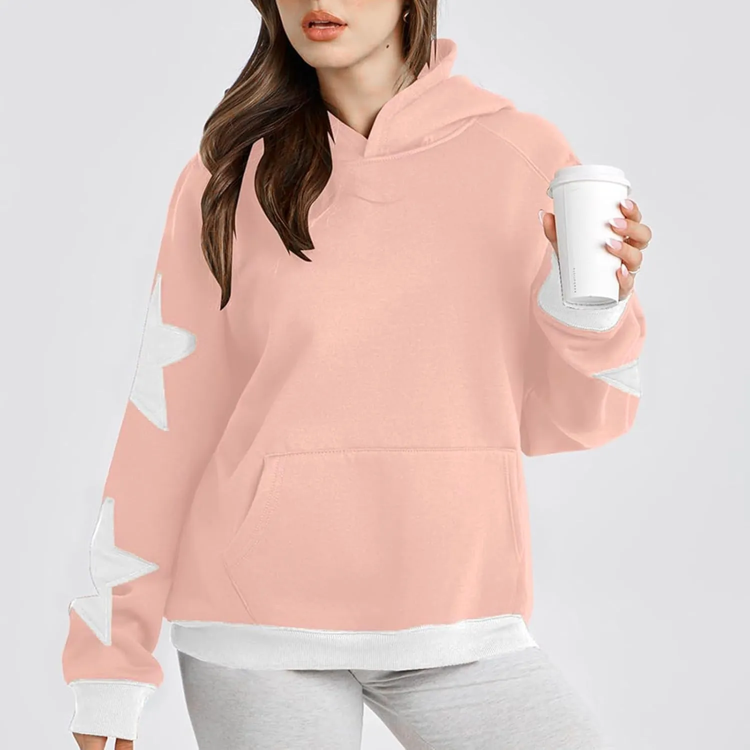 Embroidery Hoodies Women Cute Bowknot Graphic Preppy Pullover for Teen Girl Oversized Long Sleeve Hood Sweatshirt