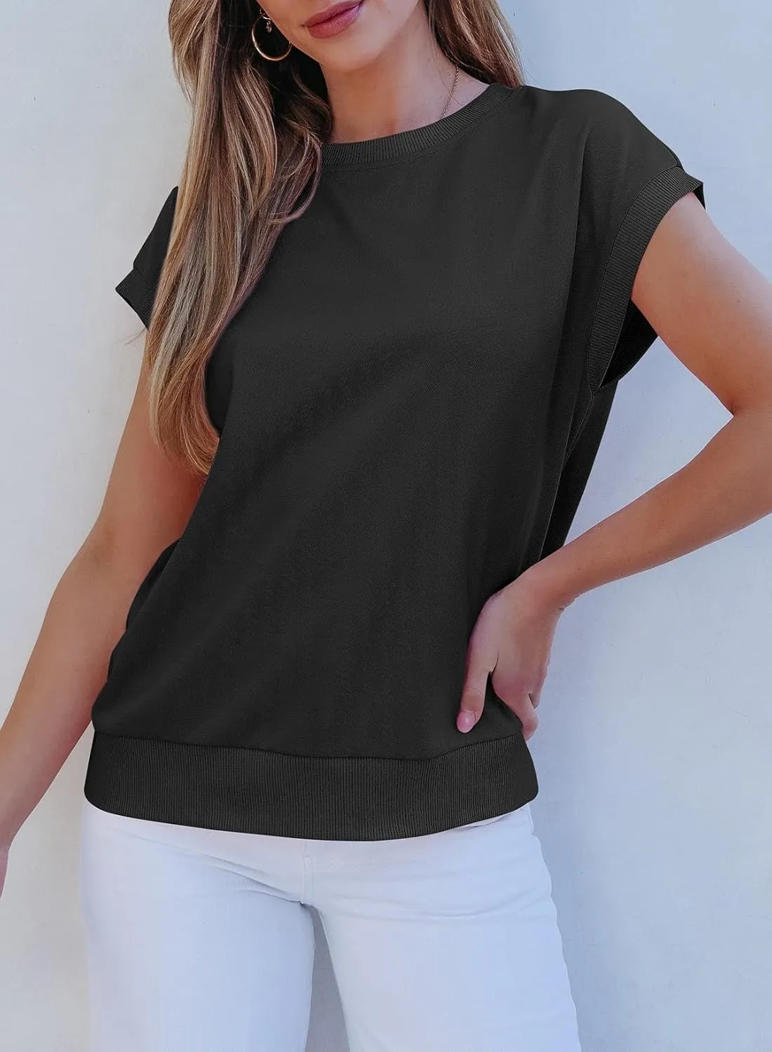 EVALESS Cap Sleeve Tops for Women Summer Tank Tops Basic Tee Shirts Casual 2024 Fashion Clothes Outfits