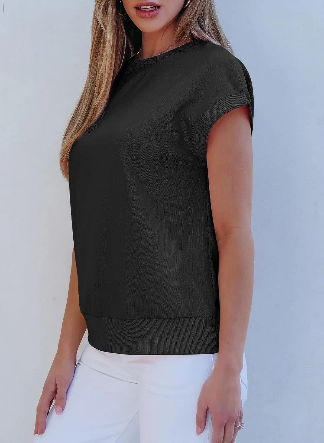 EVALESS Cap Sleeve Tops for Women Summer Tank Tops Basic Tee Shirts Casual 2024 Fashion Clothes Outfits