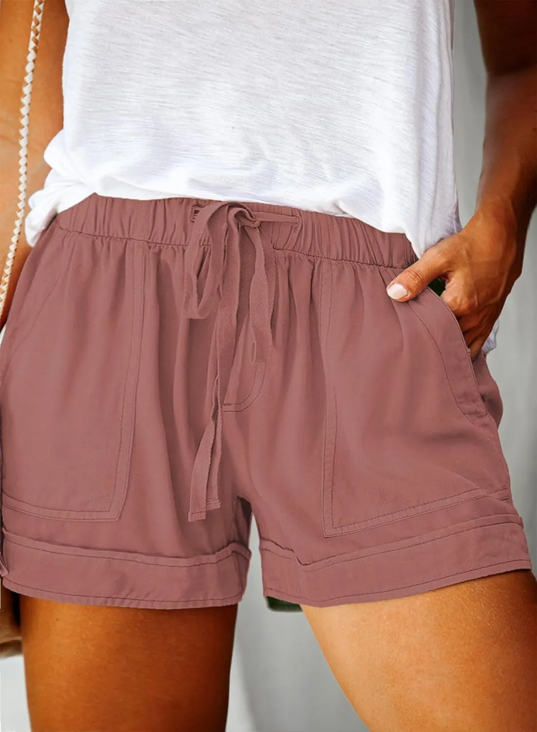 Eytino Womens Plus Size Comfy Drawstring Casual Elastic Waist Pocketed Shorts,1X-5X