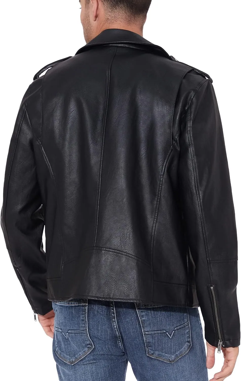 Fahsyee Faux Leather Jacket Men - Black Bomber Jackets Motorcycle Stand Collar Lightweight Zip-Up Slim Fit Biker Coat