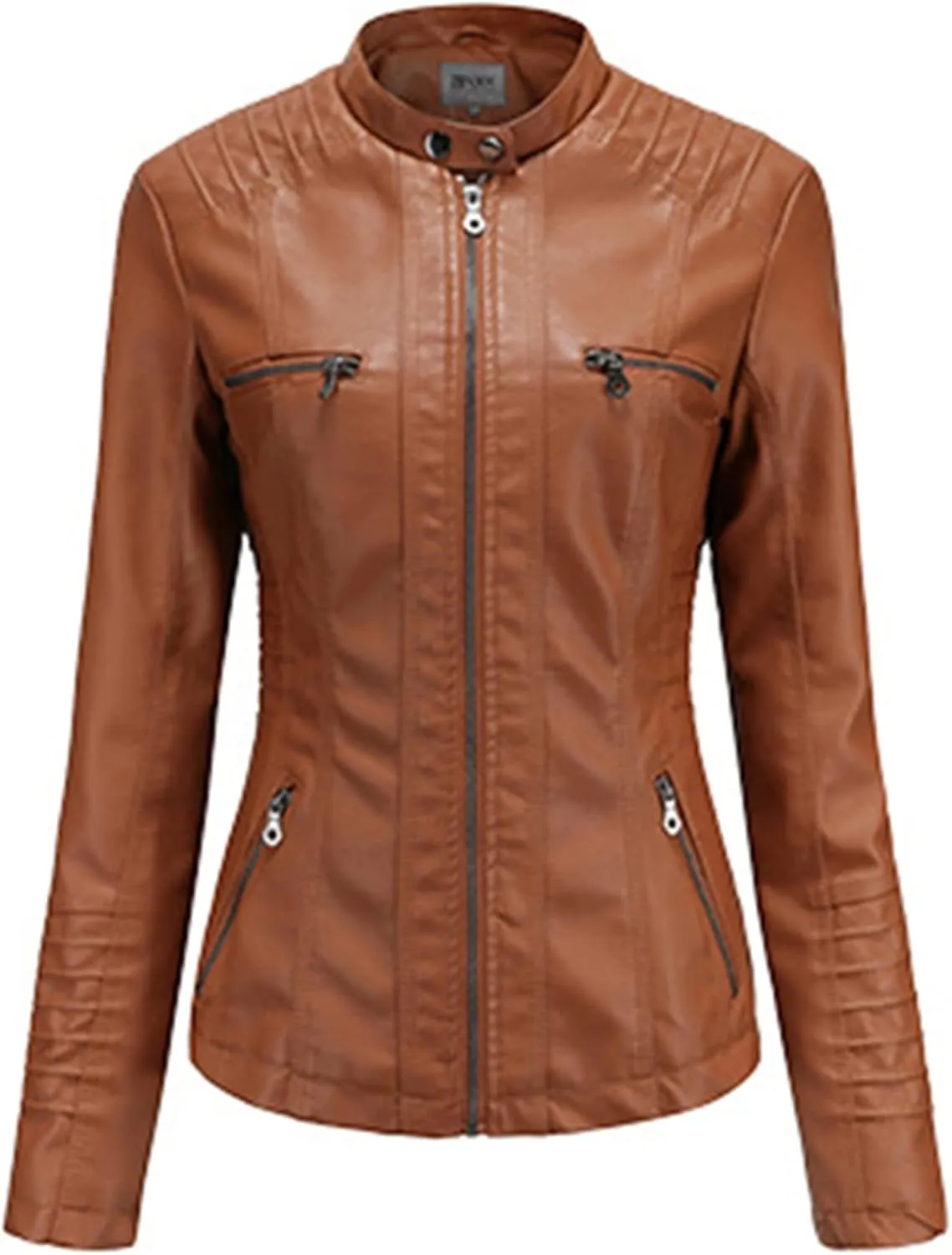Faux Leather Jacket Women Motorcycle Coat for Biker with Removable Hood XS-4XL
