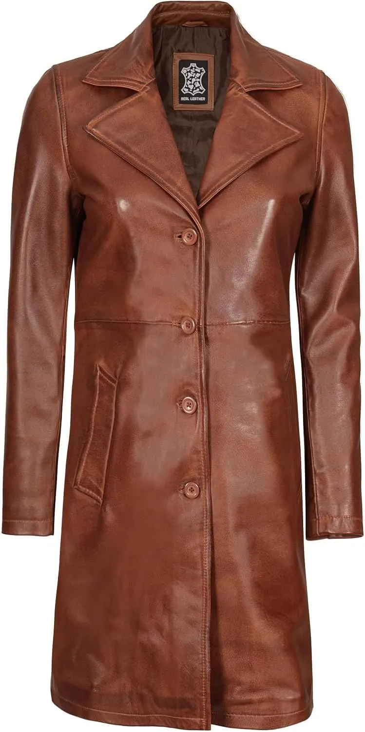 fjackets Lambskin Leather 3/4 Coat - A Fusion of Timeless Style & Modern Sophistication for Women