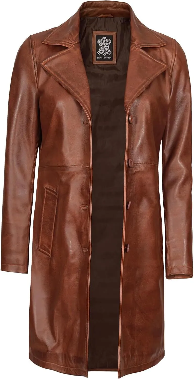 fjackets Lambskin Leather 3/4 Coat - A Fusion of Timeless Style & Modern Sophistication for Women