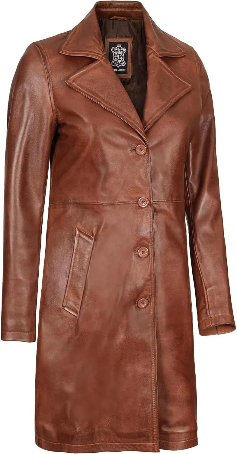 fjackets Lambskin Leather 3/4 Coat - A Fusion of Timeless Style & Modern Sophistication for Women