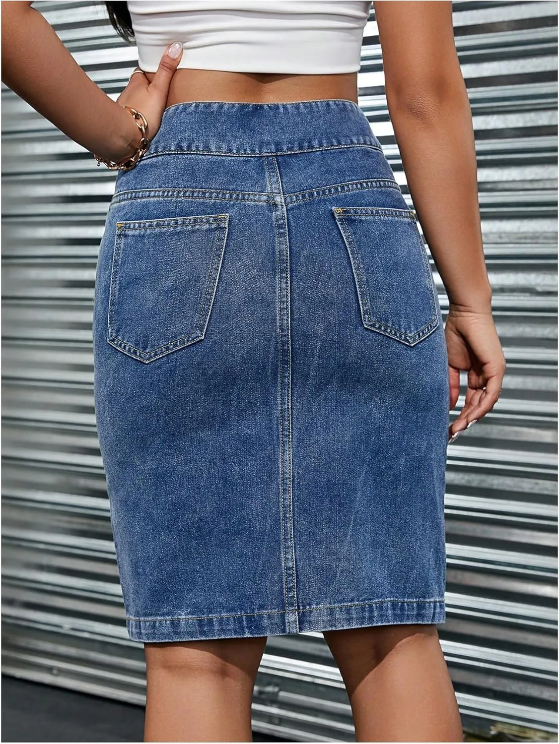 Floerns Women's Casual Bodycon Slim Fit Mid Waist Straight Pencil Denim Jean Skirts