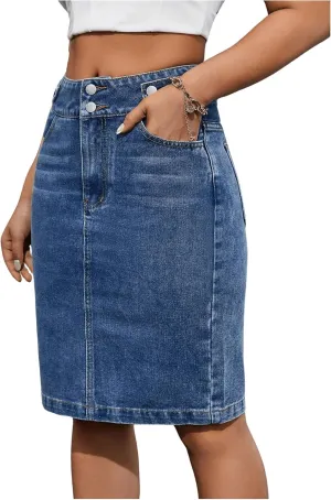 Floerns Women's Casual Bodycon Slim Fit Mid Waist Straight Pencil Denim Jean Skirts