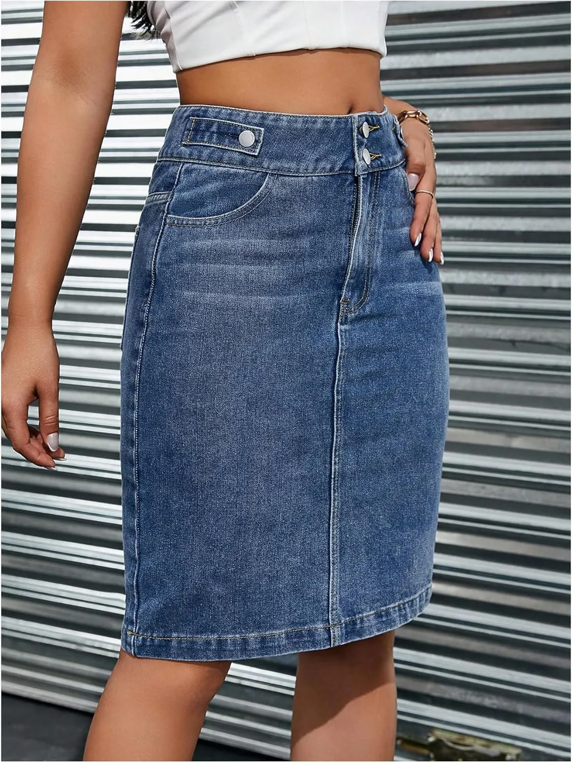 Floerns Women's Casual Bodycon Slim Fit Mid Waist Straight Pencil Denim Jean Skirts