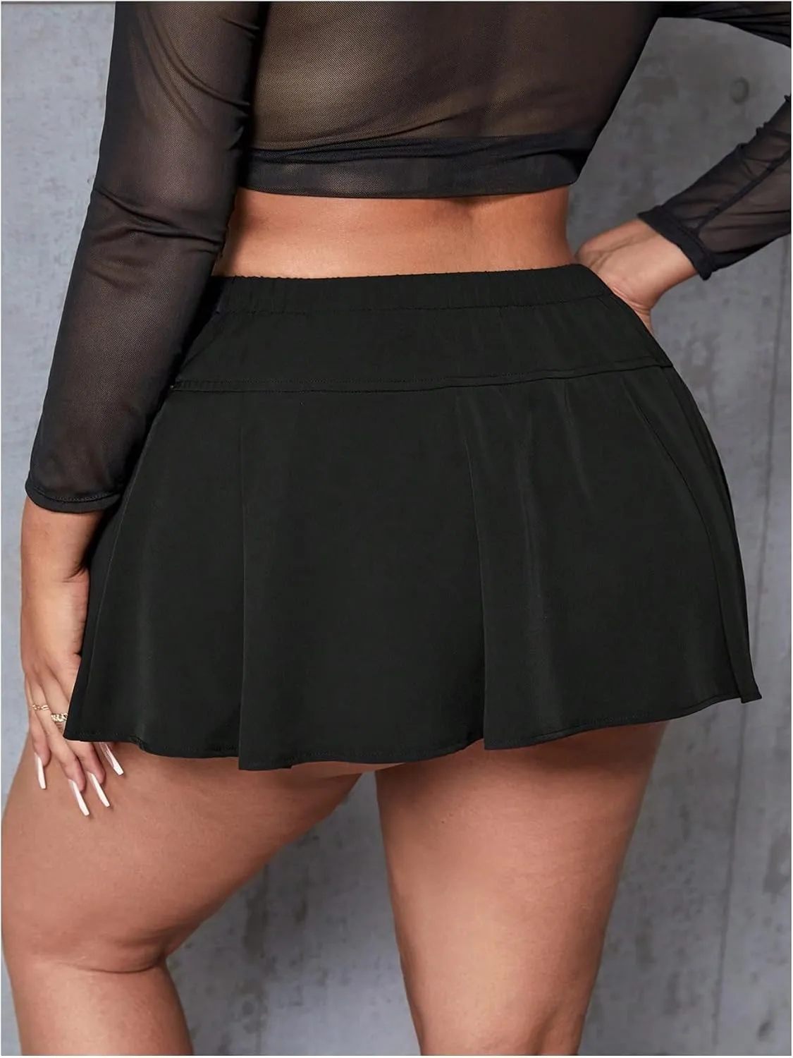 Floerns Women's Plus Size Buckle Belted Split Hem Pleated Mini Skirts Club Skirts