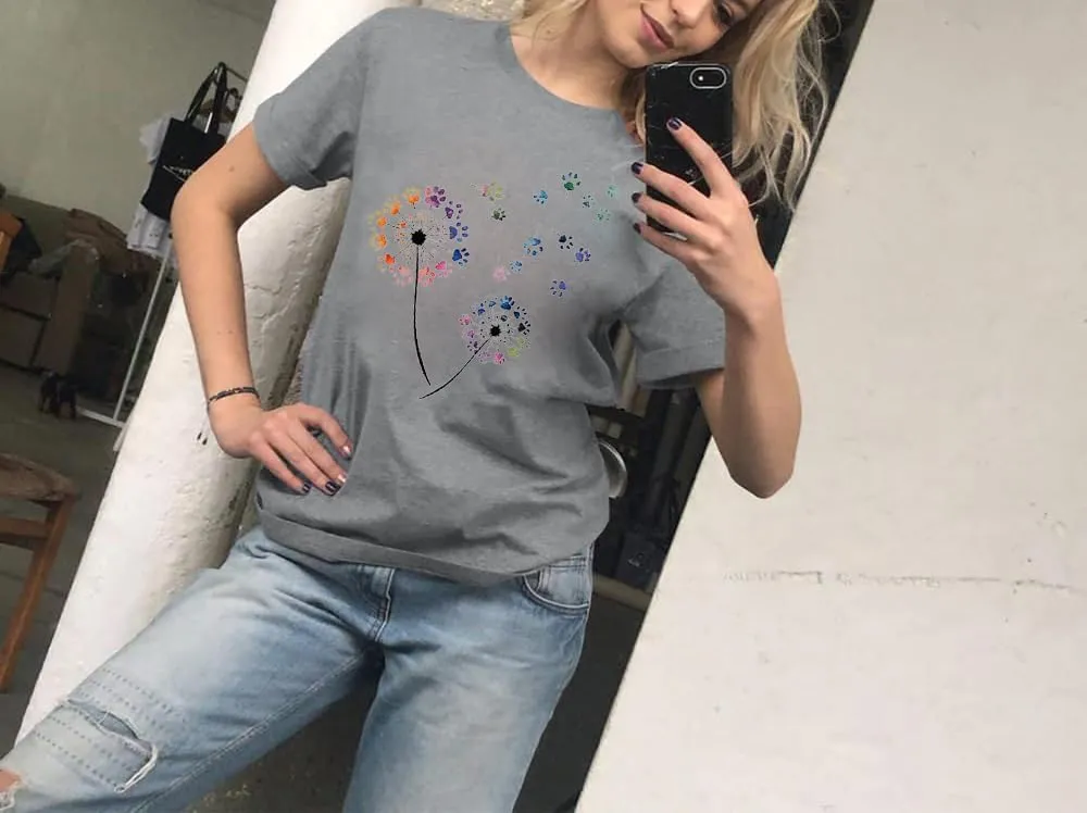 Floral Graphic Shirt Women Boho Wildflowers Tee Vintage Flower Tshirt Round Neck Loose Casual Short Sleeve Tops