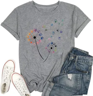 Floral Graphic Shirt Women Boho Wildflowers Tee Vintage Flower Tshirt Round Neck Loose Casual Short Sleeve Tops