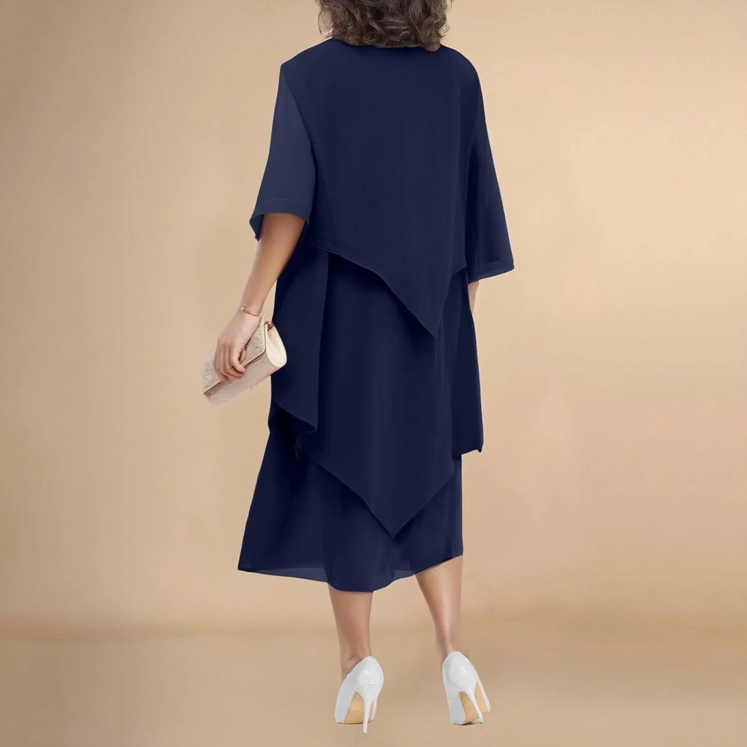 Flowy Chiffon Maxi Dresses for Women Ruffle Tiered Casual Crew Neck 3/4 Bell Sleeve Sundress Plus Size A line midi Dress