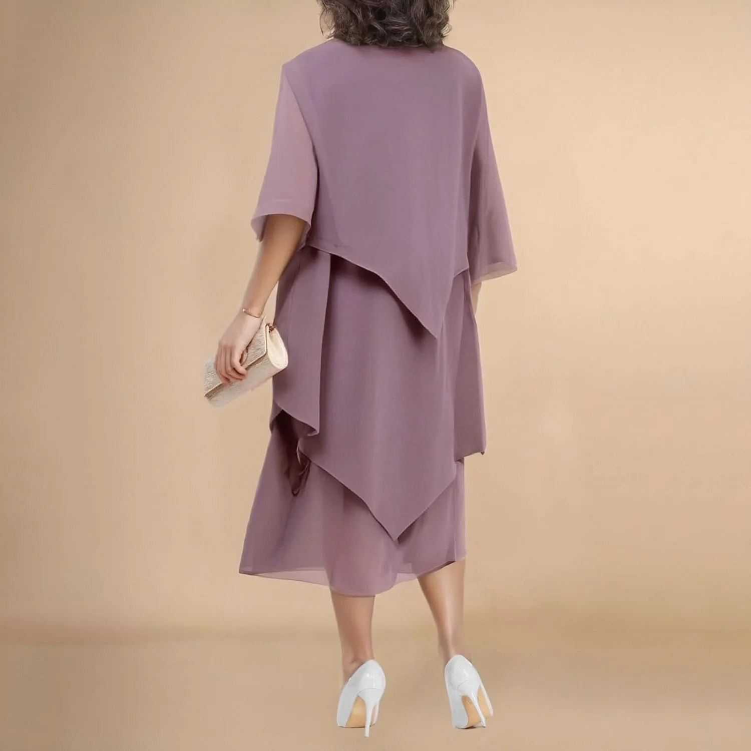 Flowy Chiffon Maxi Dresses for Women Ruffle Tiered Casual Crew Neck 3/4 Bell Sleeve Sundress Plus Size A line midi Dress