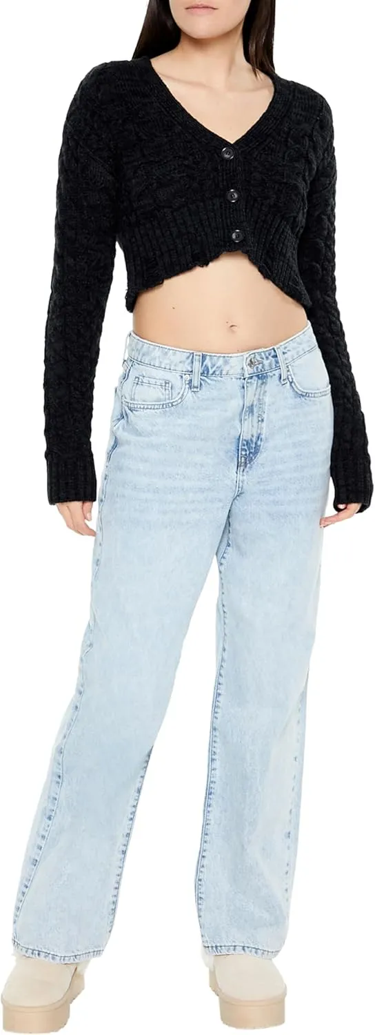 Forever 21 Women's Cable Knit Cropped Cardigan Sweater