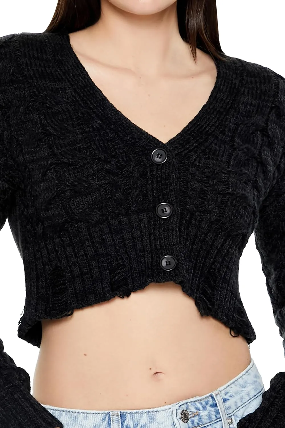Forever 21 Women's Cable Knit Cropped Cardigan Sweater