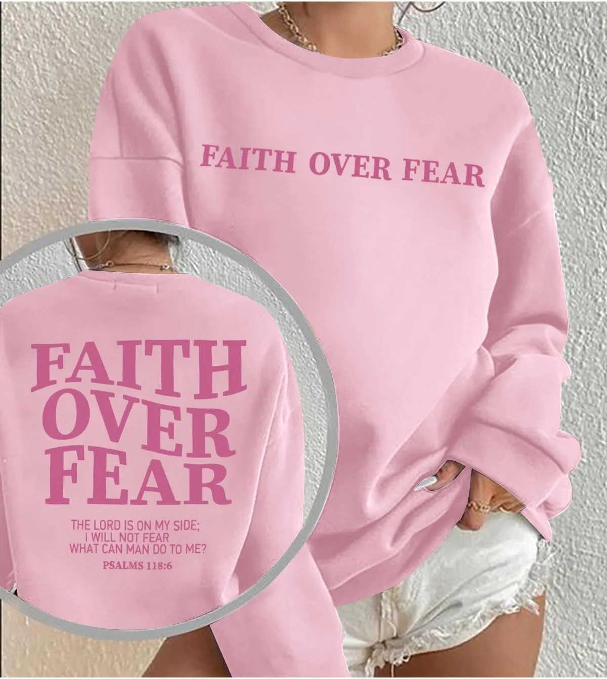 FRYAID Christian Sweatshirt Women Faith Over Fear Christian Religious Sayings Pullover Shirt Letter Print Long Sleeve Tops