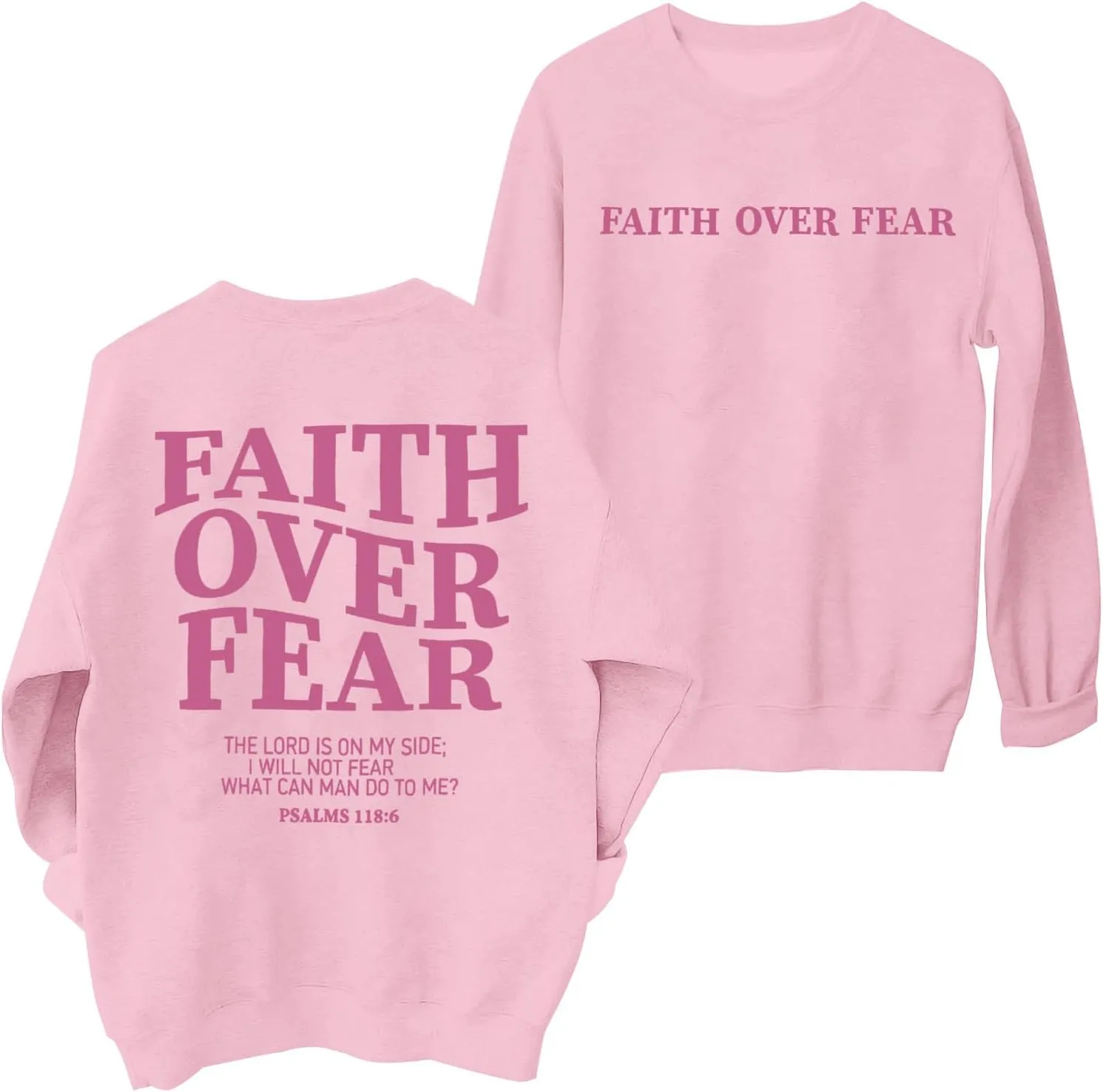 FRYAID Christian Sweatshirt Women Faith Over Fear Christian Religious Sayings Pullover Shirt Letter Print Long Sleeve Tops